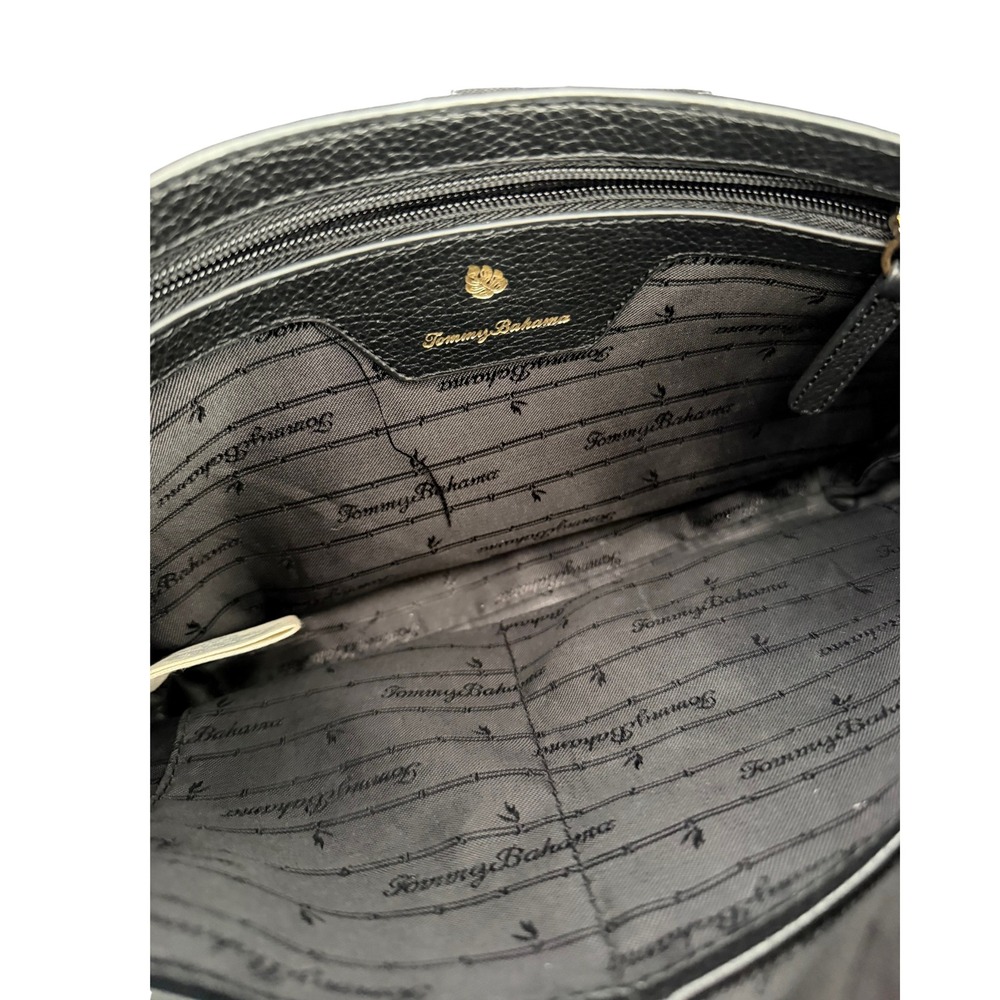 Tommy Bahama Black Leather Crossbody Bag Zip Pocket Adjustable Strap - Picture 3 of 7